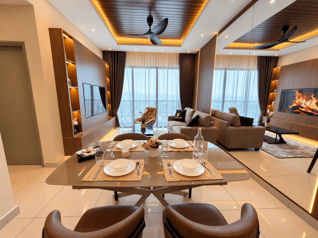 Polished mirror, warmly balanced room